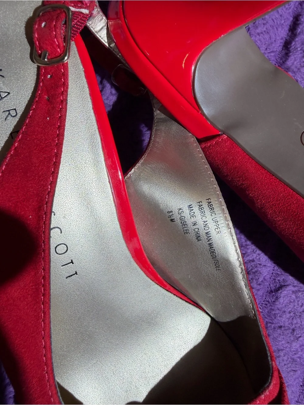 Scott Red Suede Pointed Toe Slingback Heels with Silver Buckle